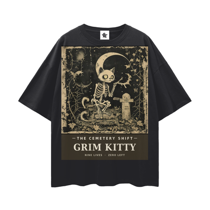Grim Kitty Cemetery Shift Tee | Gothic Halloween Bootleg Oversized Graphic Tee