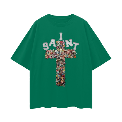 Vintage Like Saint Cross Oversized T Shirt