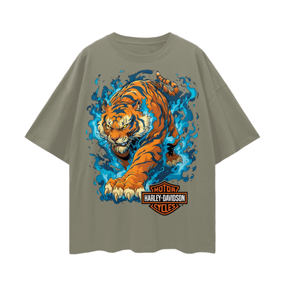 Vintage/Y2K Tiger With Flames Harley Oversized T Shirt