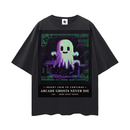 Arcade Ghosts Never Die Tee - Insert Coin | Y2K Pixel Retro Gaming Oversized Graphic Tee