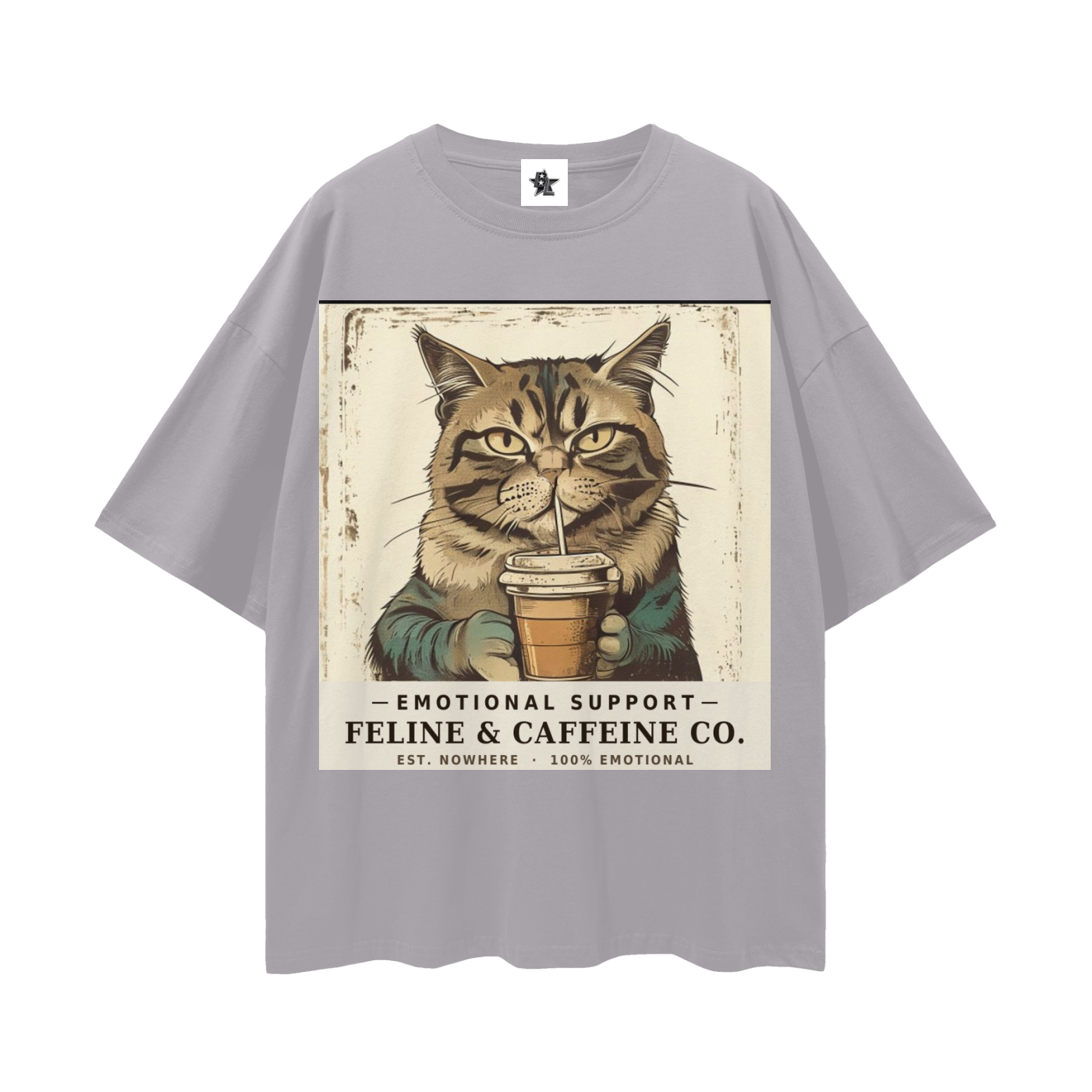 Emotional Support Cat Tee - Feline & Caffeine Co. | Oversized Heavyweight Bootleg Graphic Tee