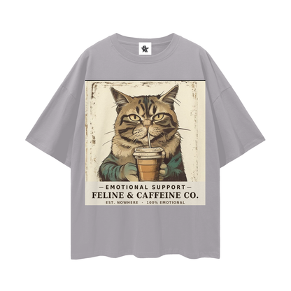 Emotional Support Cat Tee - Feline & Caffeine Co. | Oversized Heavyweight Bootleg Graphic Tee