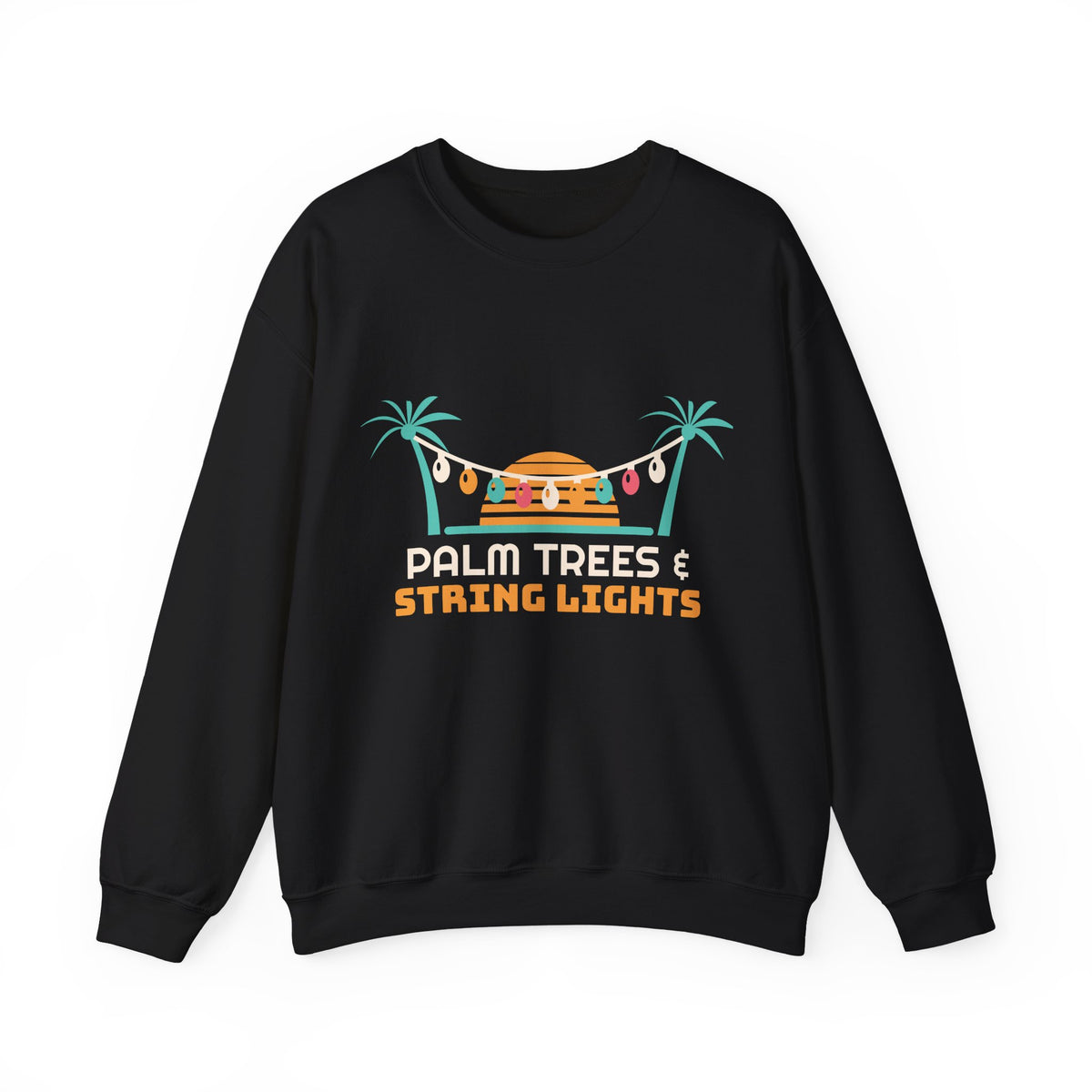 Tropical Christmas Sweatshirt, Palm Trees and String Lights Crewneck, Beach Christmas Shirt, Coastal Holiday Gift for Her