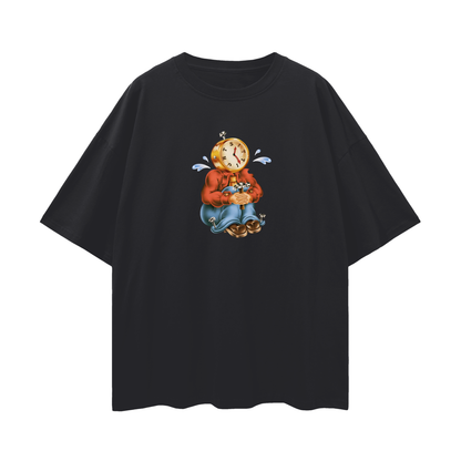 Sitting Clock Man Like 90s Y2K Vintage Like Graphic Oversized T Shirt