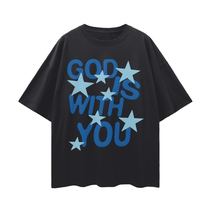 Religious God Is With You Graphic Oversized T Shirt