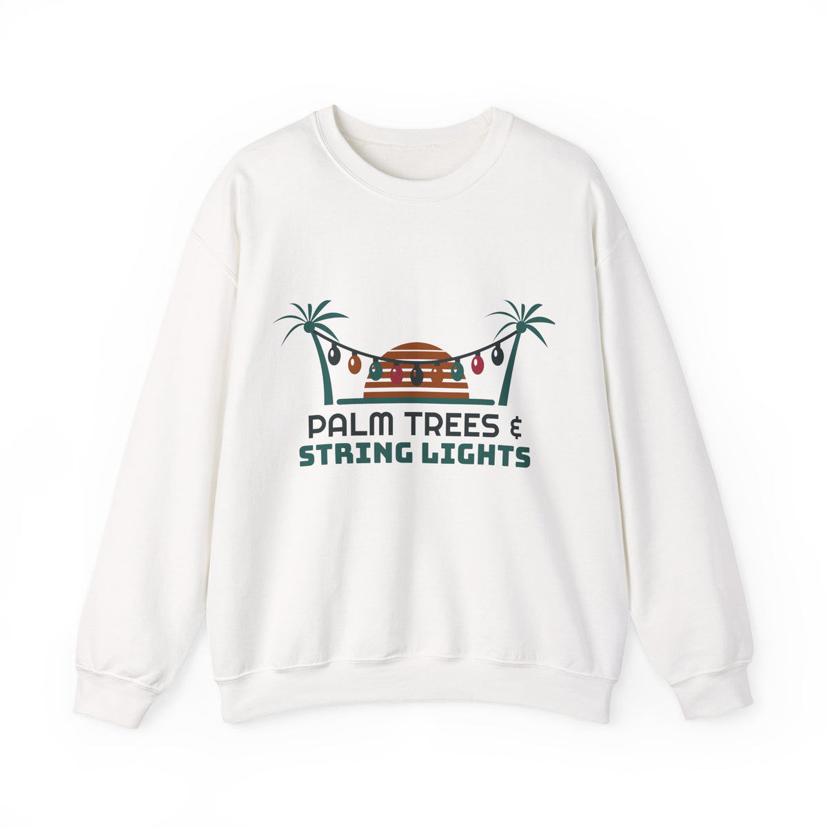 Tropical Christmas Sweatshirt, Palm Trees and String Lights Crewneck, Beach Christmas Shirt, Coastal Holiday Gift for Her
