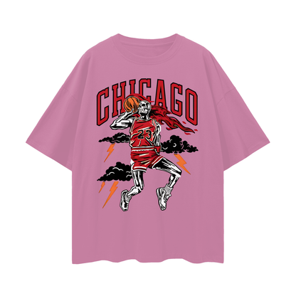 Vintage Like Chicago Bulls Basketball Skeleton Graphic Oversized T Shirt