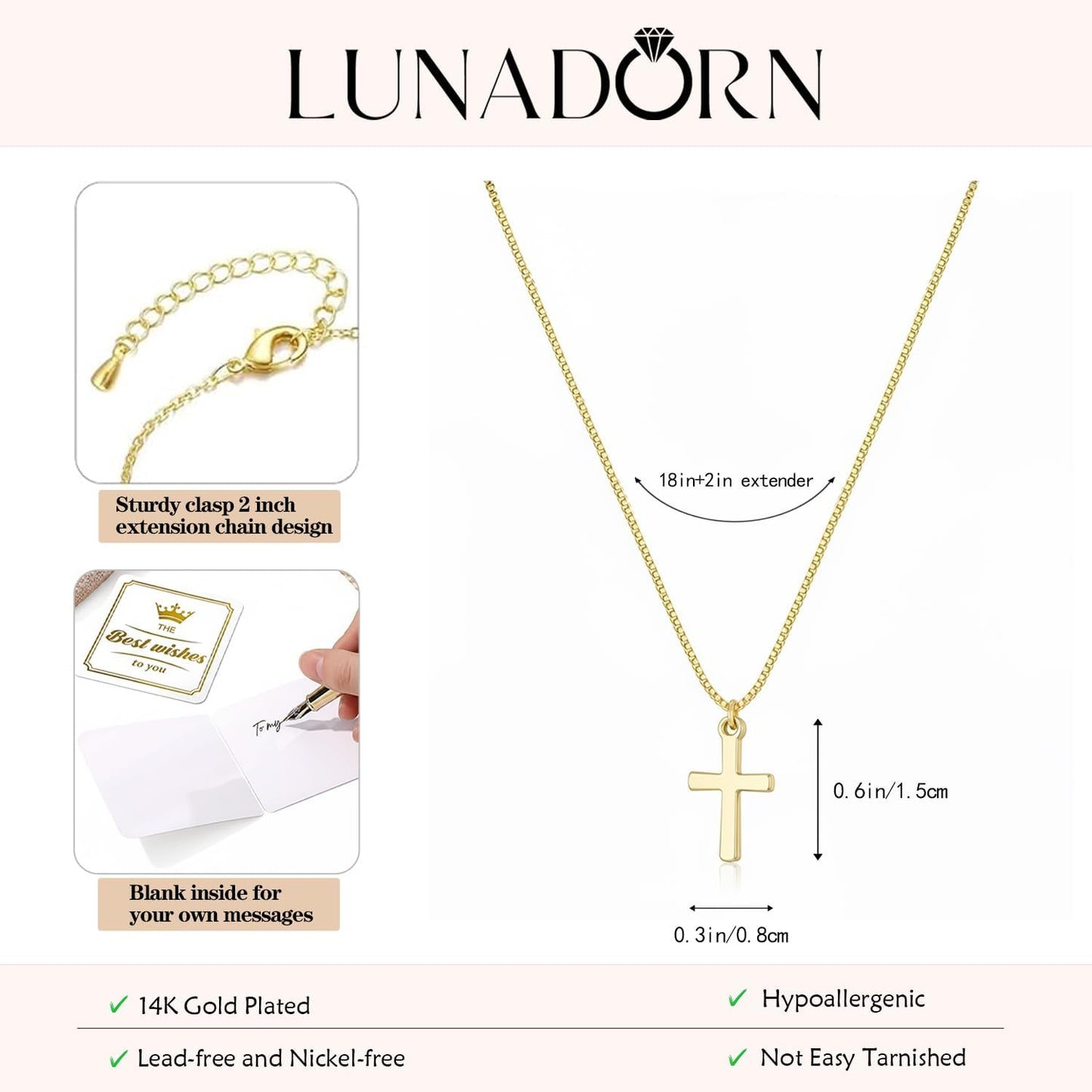 Cross Necklace for Women 14K Gold Plated Non Tarnish Jewelry Gifts | Cross Pendant Necklace Cute Simple Small Necklace Christian Baptism Religious Faith Jewelry Gifts