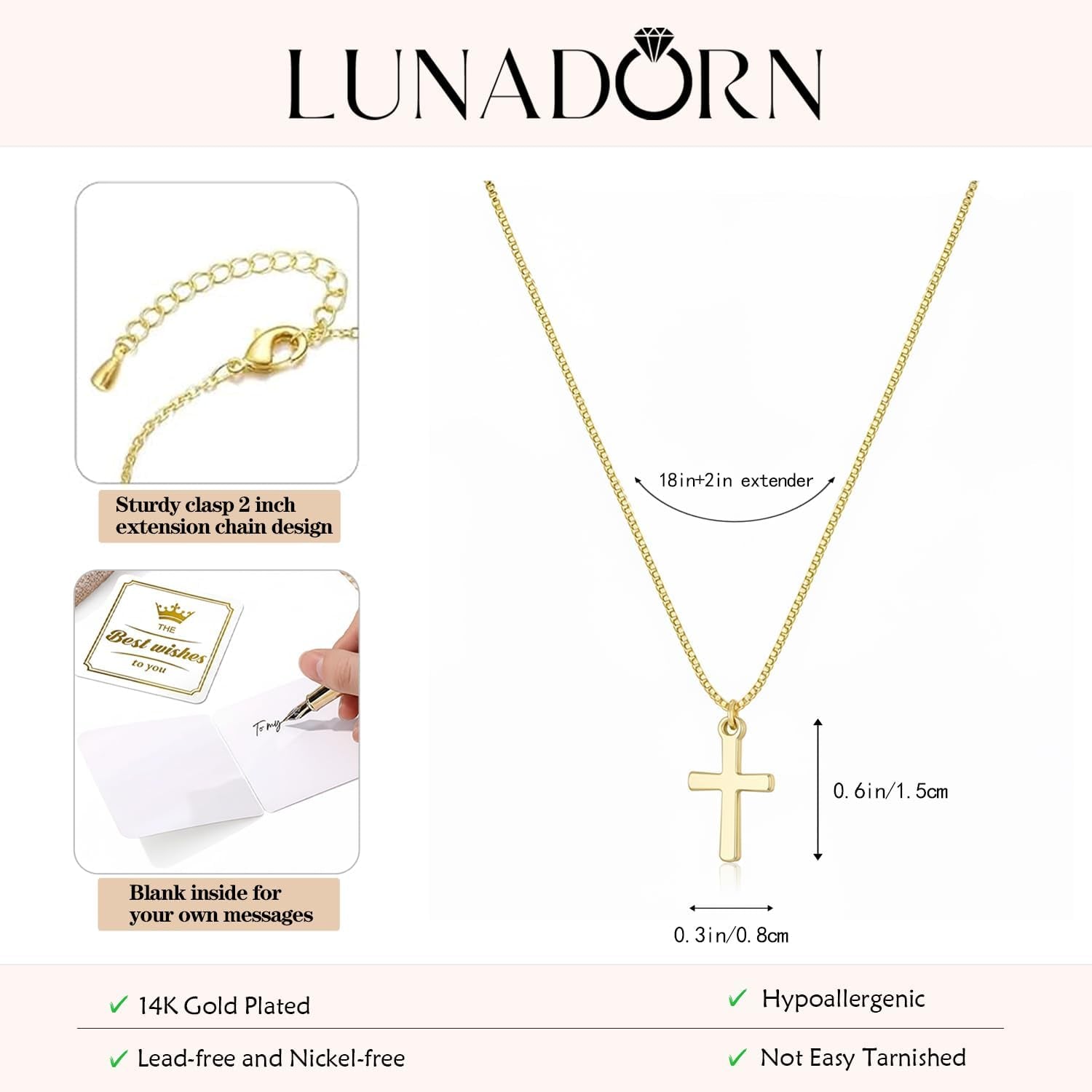 Cross Necklace for Women 14K Gold Plated Non Tarnish Jewelry Gifts | Cross Pendant Necklace Cute Simple Small Necklace Christian Baptism Religious Faith Jewelry Gifts