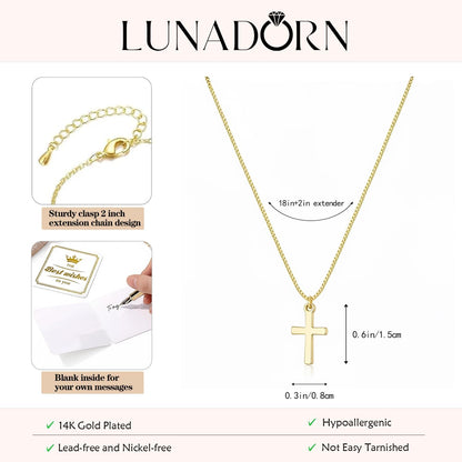 Cross Necklace for Women 14K Gold Plated Non Tarnish Jewelry Gifts | Cross Pendant Necklace Cute Simple Small Necklace Christian Baptism Religious Faith Jewelry Gifts