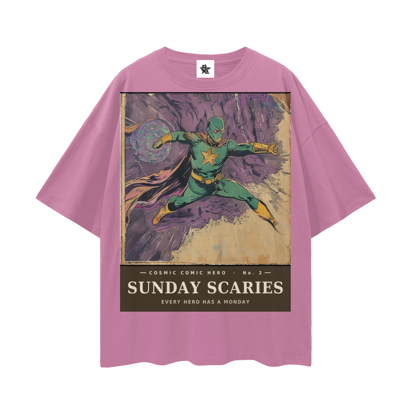 Cosmic Comic Hero #2 Tee - The Sunday Scaries Saga | Retro Bootleg Comic Oversized Tee