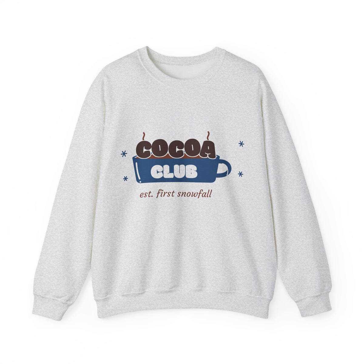 Icy Blue Christmas Sweatshirt, Cocoa Club Crewneck, Cozy Winter Sweatshirt for Women, Hot Chocolate Lover Gift, Snow Day