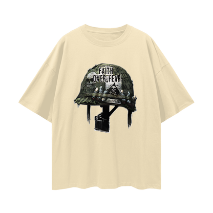 Religious Faith Over Fear Helmet Graphic Oversized T Shirt