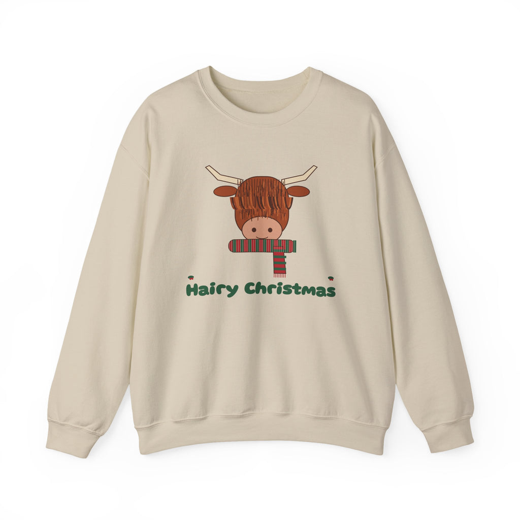 Hairy Christmas Highland Cow Scarf Sweatshirt
