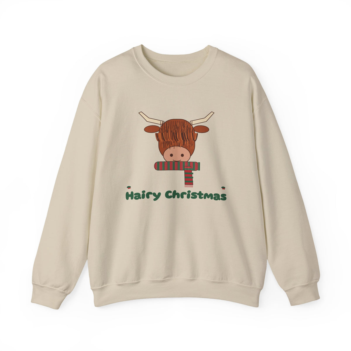 Hairy Christmas Highland Cow Scarf Sweatshirt