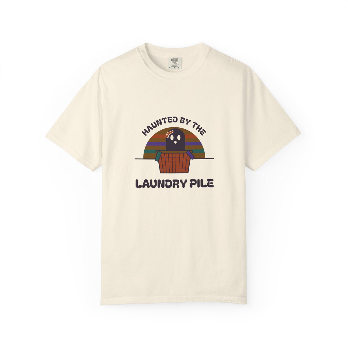 Haunted by the Laundry Pile Tee, Retro 70s Halloween Mom Shirt, Funny Mom Life Ghost Laundry T-Shirt, Garment-Dyed Spooky Season Gift