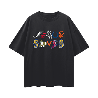 Religious Jesus Saves Sport Logos Like Graphic Oversized T Shirt