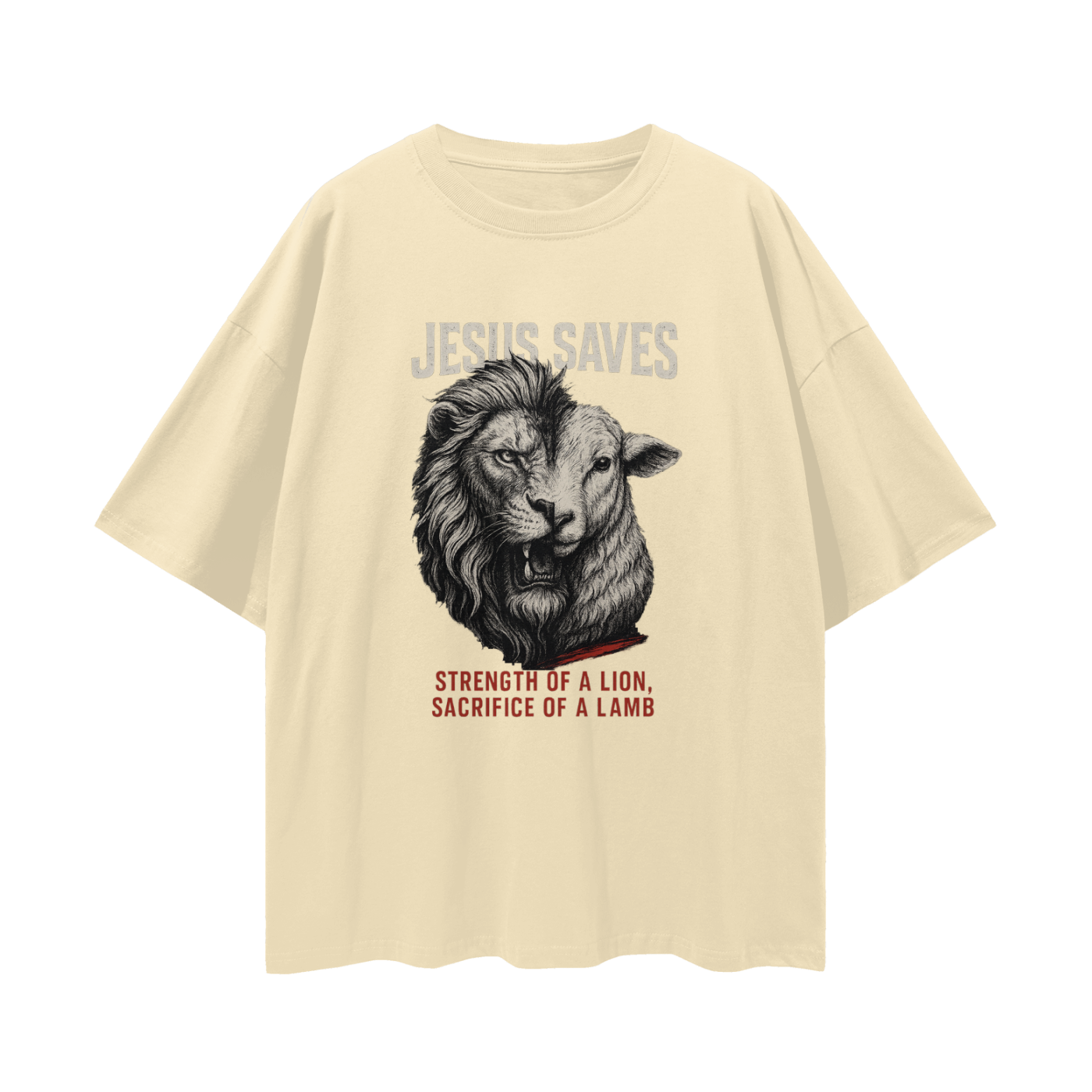 Religious "Jesus Saves – The Lion & The Lamb" Graphic Oversized T Shirt