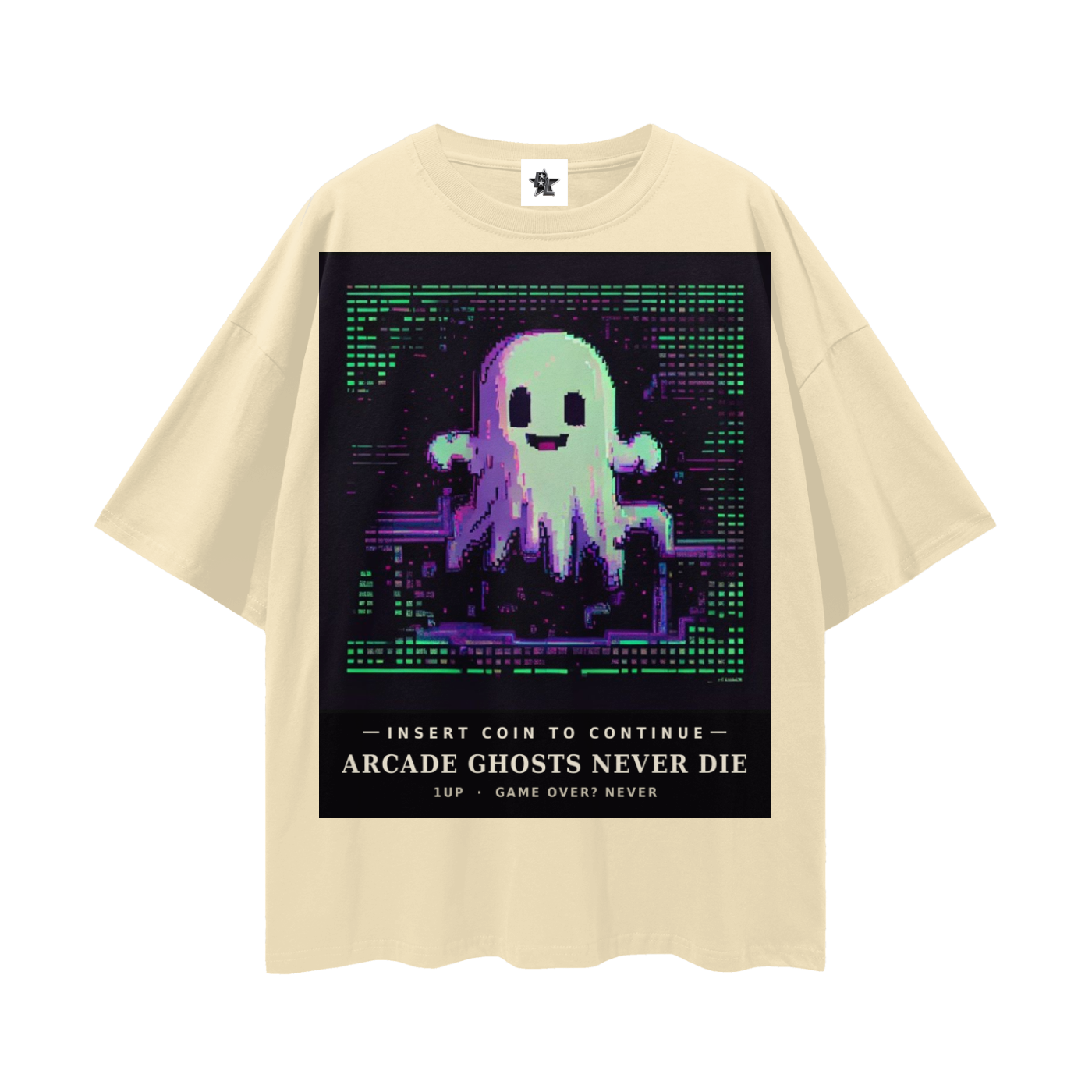 Arcade Ghosts Never Die Tee - Insert Coin | Y2K Pixel Retro Gaming Oversized Graphic Tee