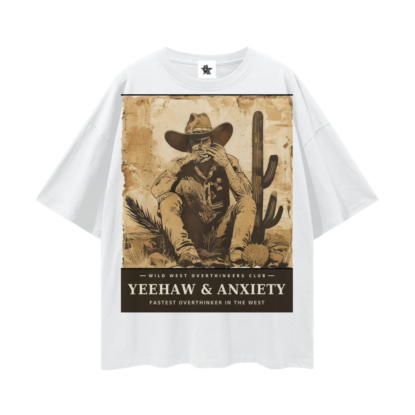 Wild West Overthinkers Club Tee - Yeehaw & Anxiety | Vintage Western Bootleg Oversized Graphic Tee