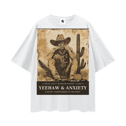 Wild West Overthinkers Club Tee - Yeehaw & Anxiety | Vintage Western Bootleg Oversized Graphic Tee