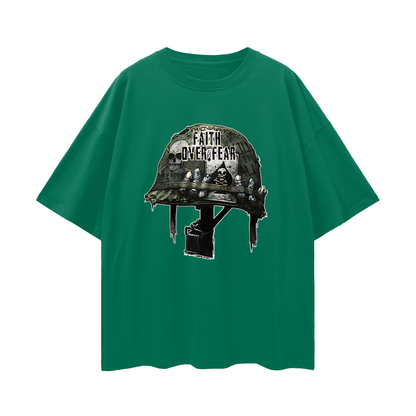 Religious Faith Over Fear Helmet Graphic Oversized T Shirt