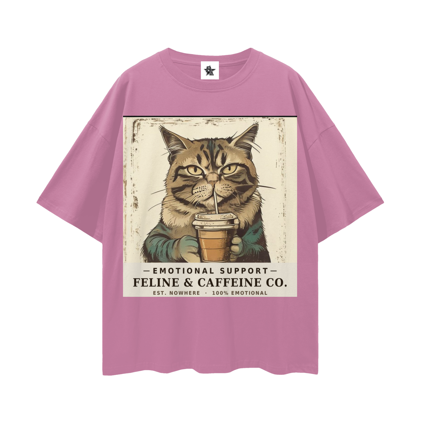 Emotional Support Cat Tee - Feline & Caffeine Co. | Oversized Heavyweight Bootleg Graphic Tee