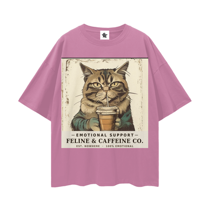 Emotional Support Cat Tee - Feline & Caffeine Co. | Oversized Heavyweight Bootleg Graphic Tee