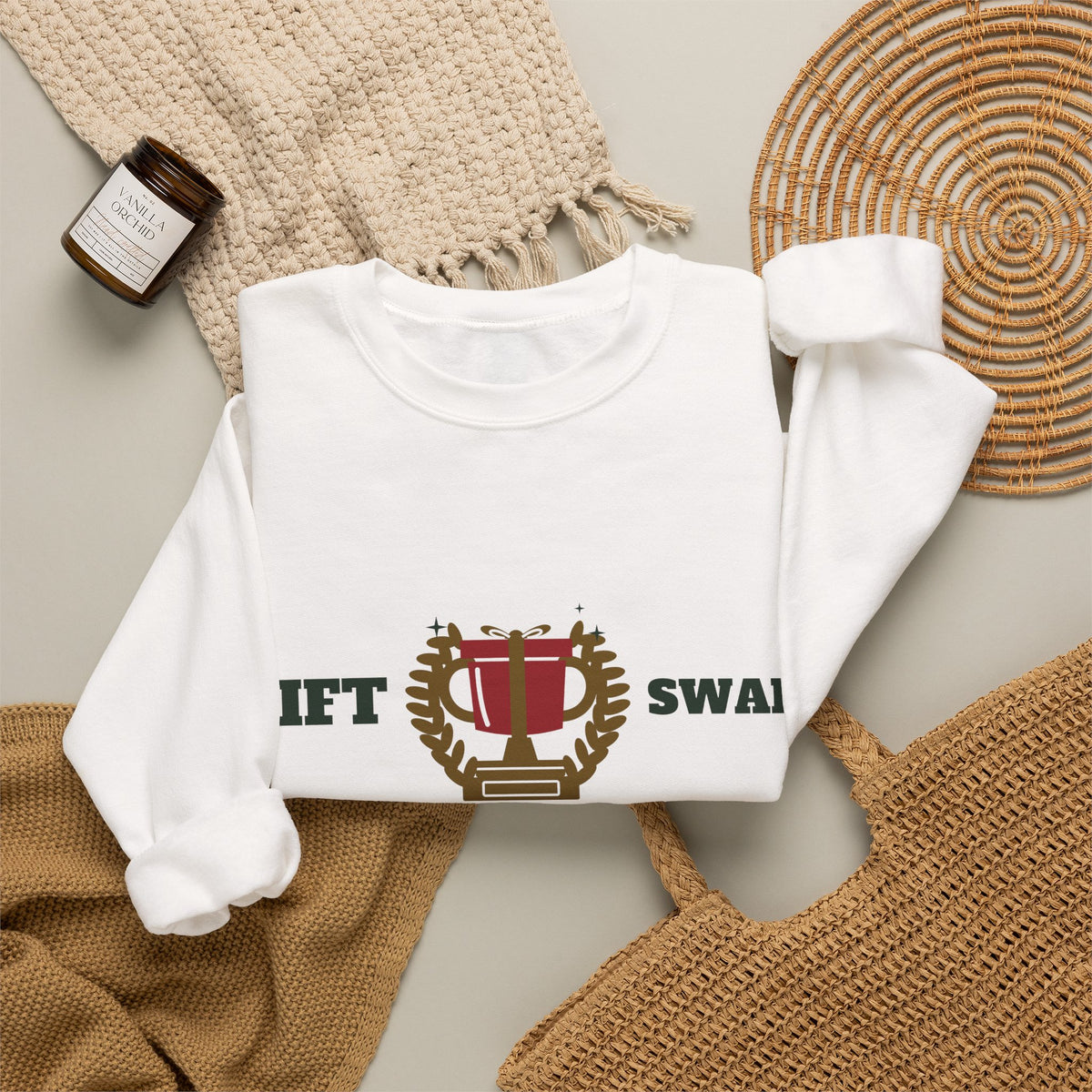 Christmas Sweatshirt for Women, Gift Swap Champion Varsity Crewneck, Gift Exchange Shirt, Holiday Party Sweatshirt