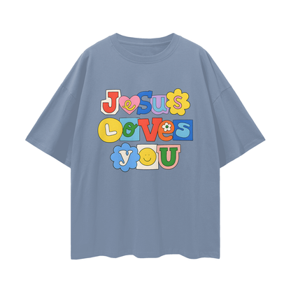 Religious Jesus Loves You Graphic Oversized T Shirt