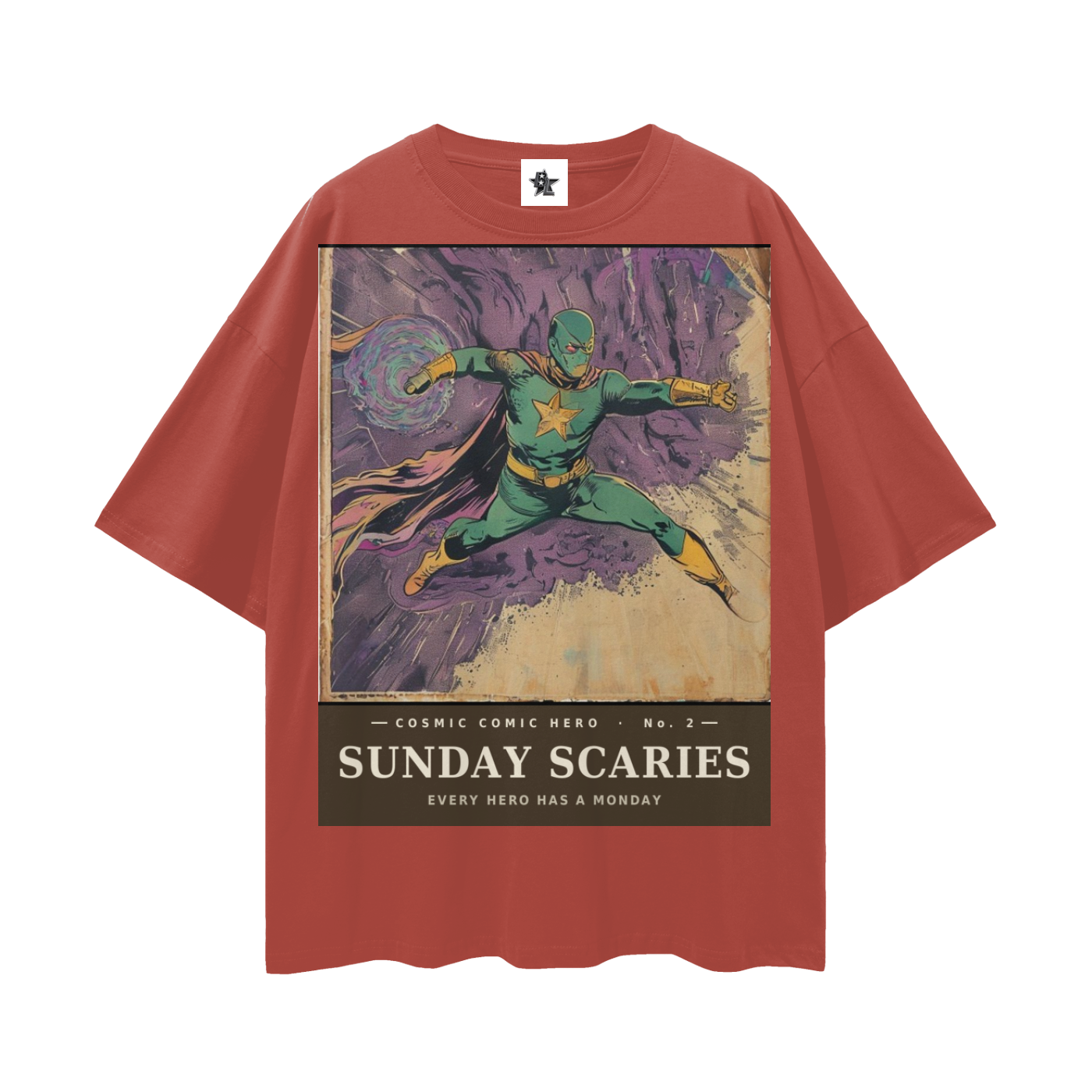 Cosmic Comic Hero #2 Tee - The Sunday Scaries Saga | Retro Bootleg Comic Oversized Tee
