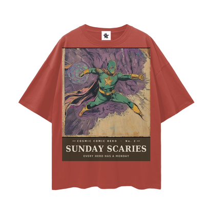 Cosmic Comic Hero #2 Tee - The Sunday Scaries Saga | Retro Bootleg Comic Oversized Tee