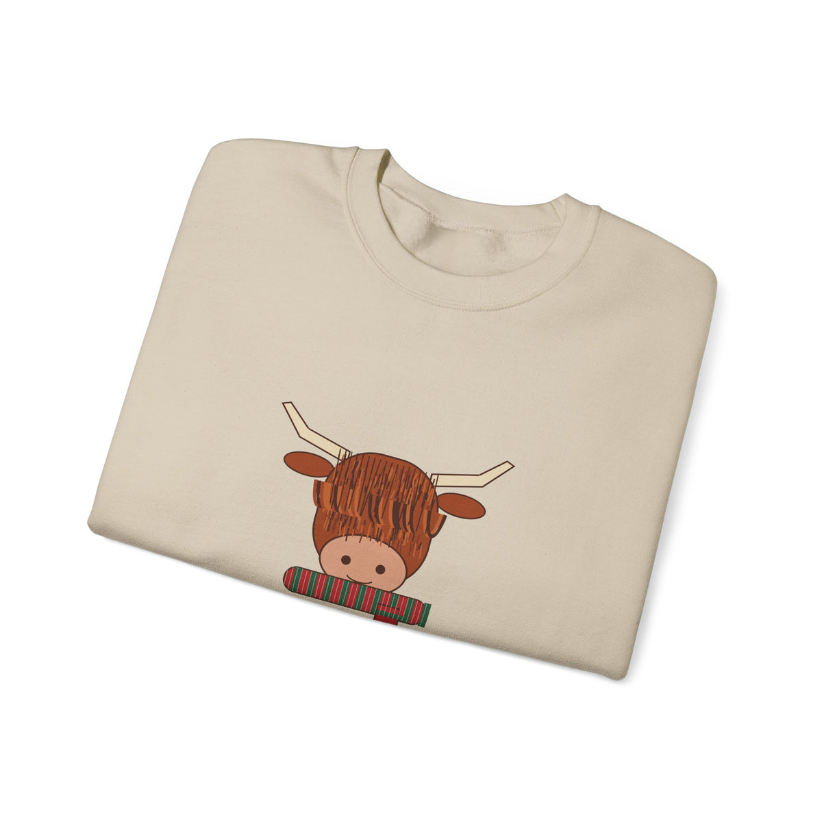 Hairy Christmas Highland Cow Scarf Sweatshirt
