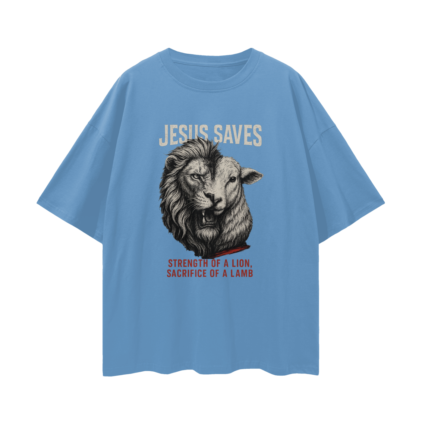 Religious "Jesus Saves – The Lion & The Lamb" Graphic Oversized T Shirt