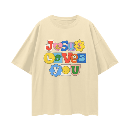 Religious Jesus Loves You Graphic Oversized T Shirt
