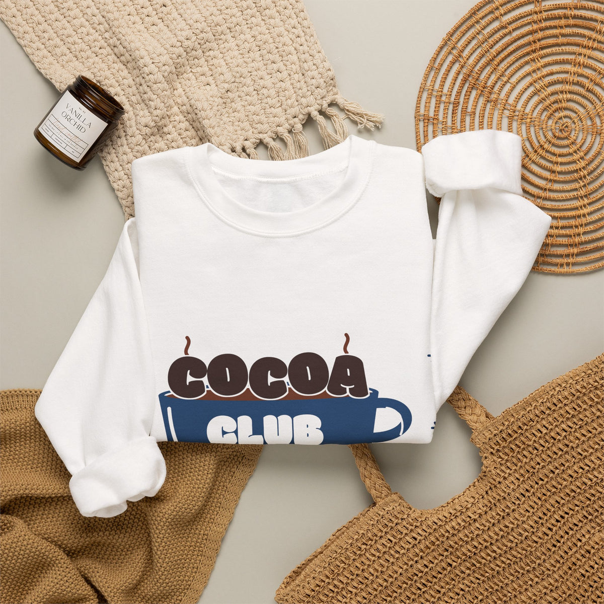 Icy Blue Christmas Sweatshirt, Cocoa Club Crewneck, Cozy Winter Sweatshirt for Women, Hot Chocolate Lover Gift, Snow Day