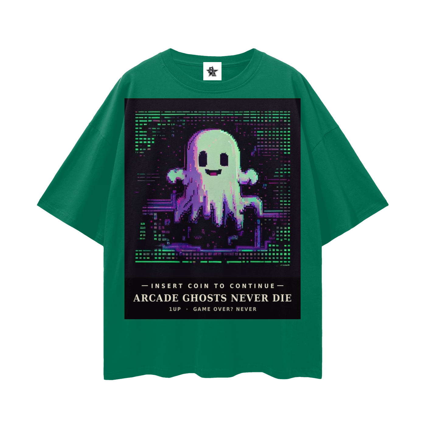 Arcade Ghosts Never Die Tee - Insert Coin | Y2K Pixel Retro Gaming Oversized Graphic Tee