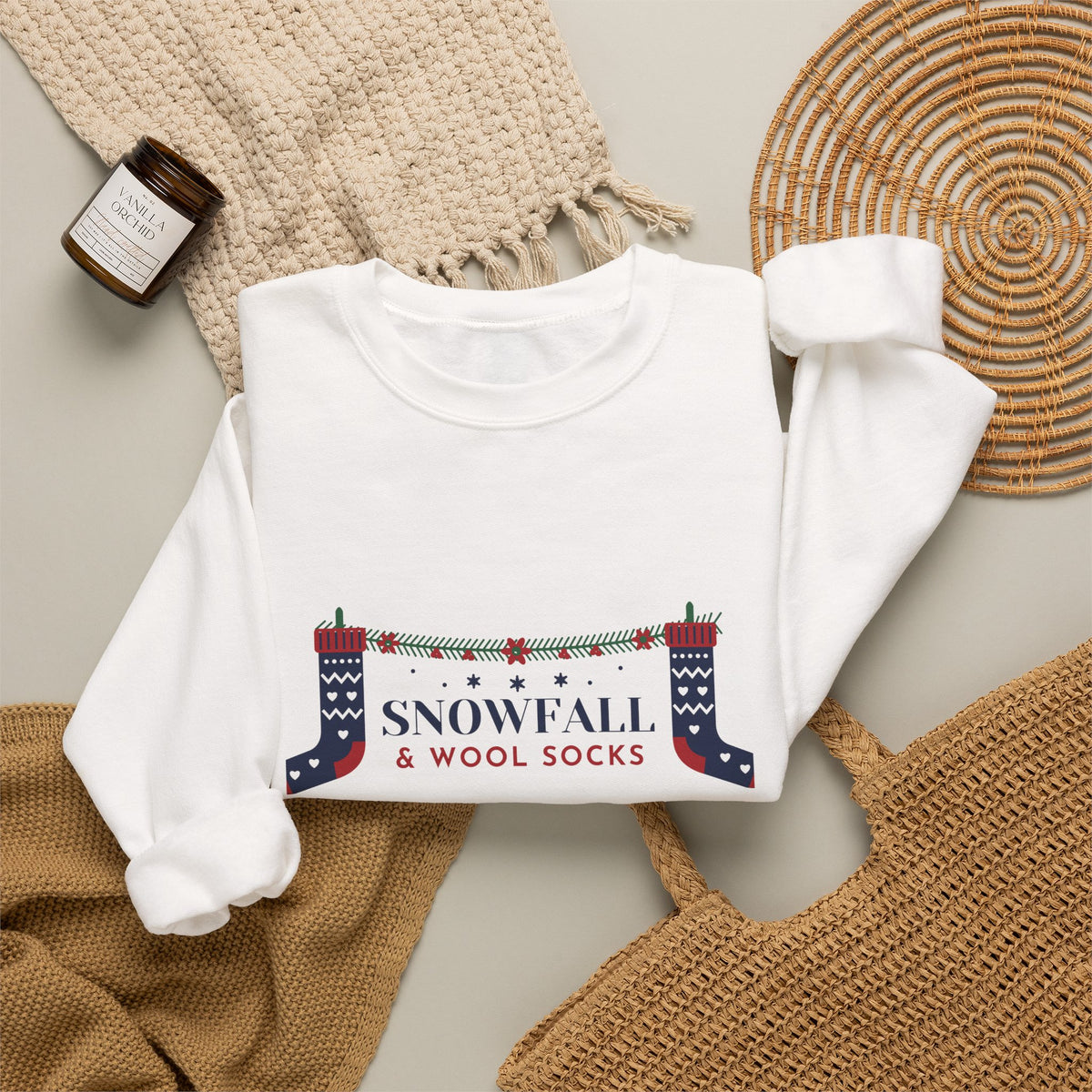 Snowfall and Wool Socks Folk Art Christmas Sweatshirt
