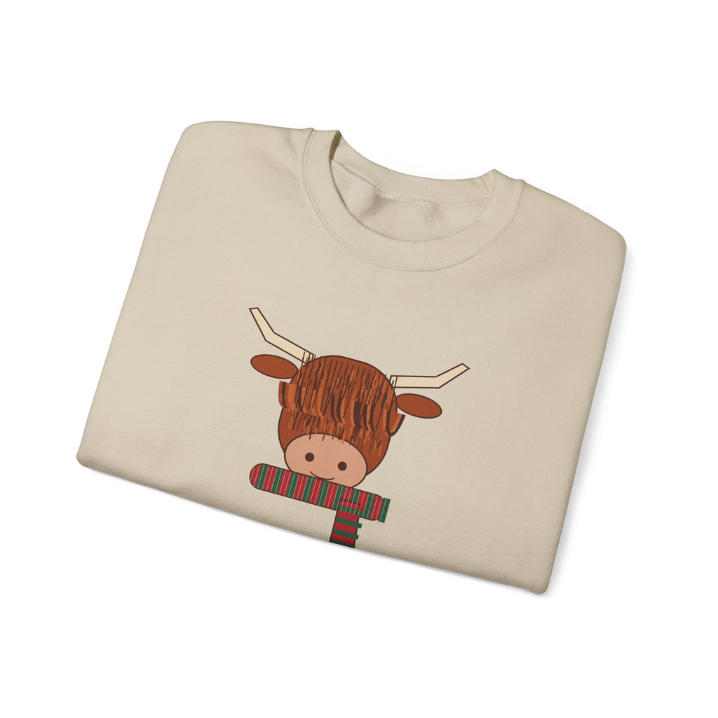 Hairy Christmas Highland Cow Scarf Sweatshirt