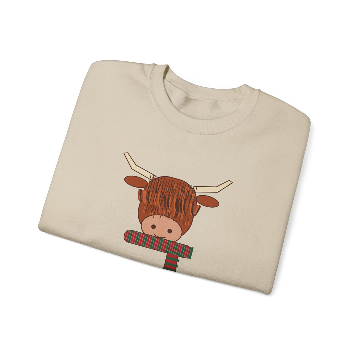 Hairy Christmas Highland Cow Scarf Sweatshirt