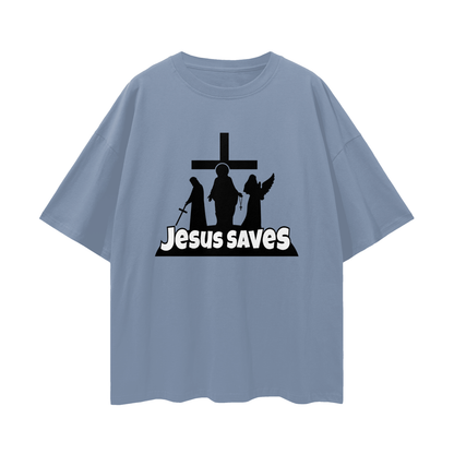 Religious Jesus Saves Fortnite Like Graphic Oversized T Shirt