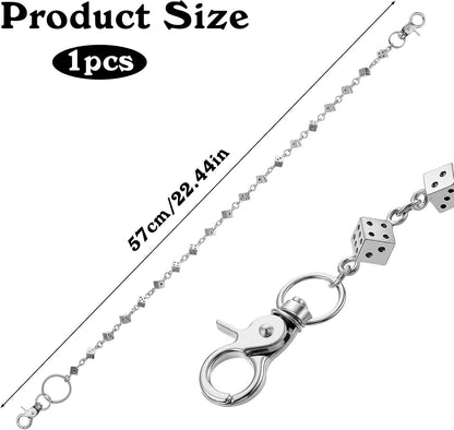 Wallet Dice Chain, Punk Hip Hop Unisex Wallet Chains for Men with Engraved Dice Charm for Pants Gothic Jeans Pocket Chain Streetwear Essential