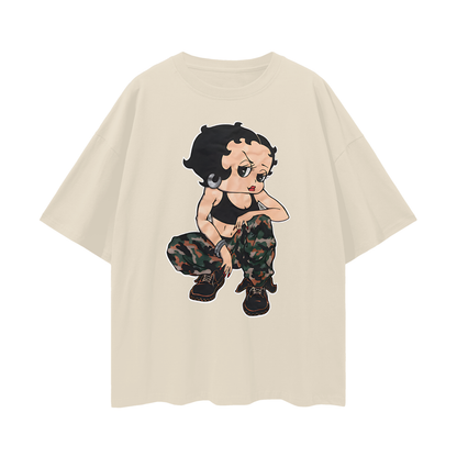 Vintage Like Betty Boop Soldier Camo Star Oversized T Shirt