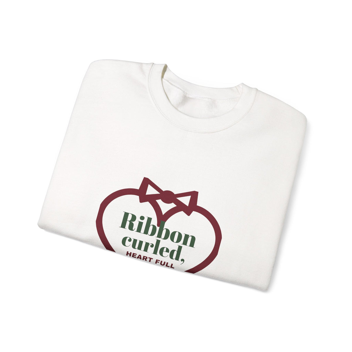 Christmas Sweatshirt, Ribbon Curled Heart Full Crewneck, Cozy Holiday Sweatshirt for Women, Christmas Gift for Her