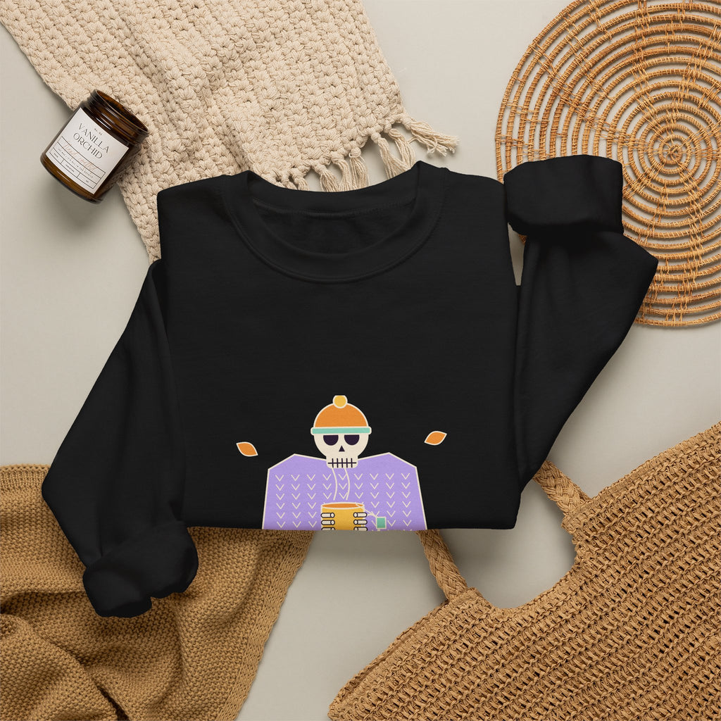 Cold Bones Warm Tea Sweatshirt, Cozy Skeleton Halloween Crewneck, Tea Lover Fall Sweatshirt, Cute Spooky Season Pullover for Her