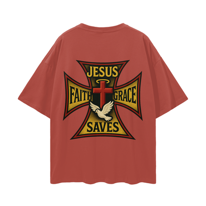 Religious Jesus Saves West Coast Choppers Like Graphic Oversized T Shirt