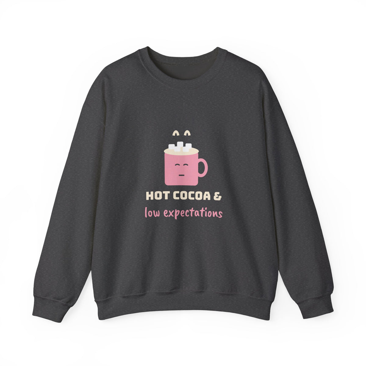 Funny Christmas Sweatshirt for Women, Hot Cocoa and Low Expectations Crewneck, Winter Humor Sweatshirt, Gift for Her, Unisex S-3XL