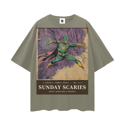 Cosmic Comic Hero #2 Tee - The Sunday Scaries Saga | Retro Bootleg Comic Oversized Tee