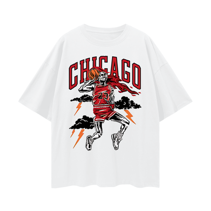 Vintage Like Chicago Bulls Basketball Skeleton Graphic Oversized T Shirt