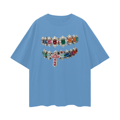 Vintage Like Cross Jewelry Grillz Oversized T Shirt